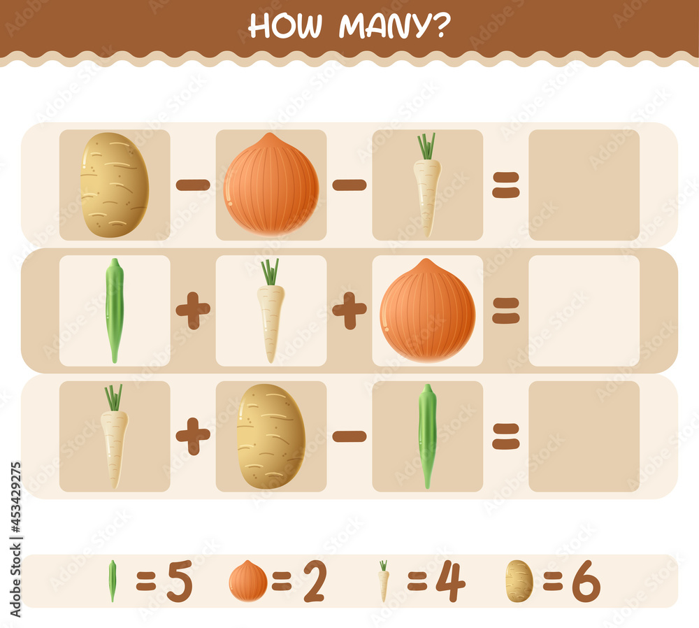 How many cartoon vegetables. Counting game. Educational game for pre shool years kids and toddlers How many cartoon vegetables. Counting game. Educational game for pre shool years kids and toddlers