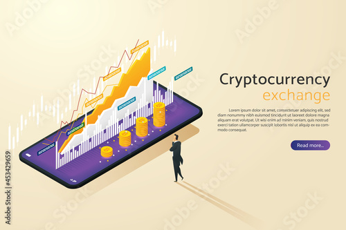 Businessman buy and Sell bitcoin cryptocurrency on mobile phone.