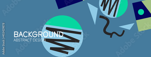 Abstract background. Blocks, lines, triangles, circles composition. Techno or business concept for wallpaper, banner, background, landing page