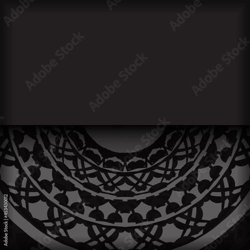Luxurious vector design of postcard in black color with greek patterns. Invitation card design with space for your text and vintage ornaments.