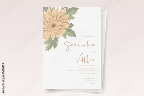 Elegant wedding card template with blooming rose ornament