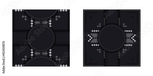 Luxurious vector Template for print design postcards in black color with Slovenian patterns. Preparing an invitation with a place for your text and vintage ornaments.