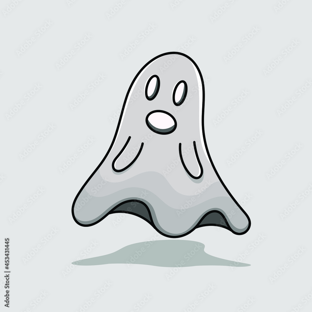 Monochrome gray ghost isolated vector illustration with shadow and cartoon style. can use for halloween design of poster, banner, flyer, pamphlet, leaflet, brochure, catalog, greetings card, mascot Monochrome gray ghost isolated vector illustration with shadow and cartoon style. can use for halloween design of poster, banner, flyer, pamphlet, leaflet, brochure, catalog, greetings card, mascot