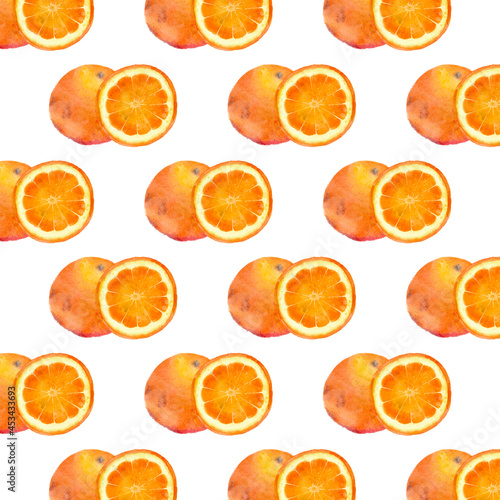 水彩風くだものイラスト、フルーツオレンジやみかんの切り口