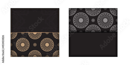 Preparing an invitation with a place for your text and vintage ornaments. Luxurious Template for print design postcards in black color with Greek patterns.