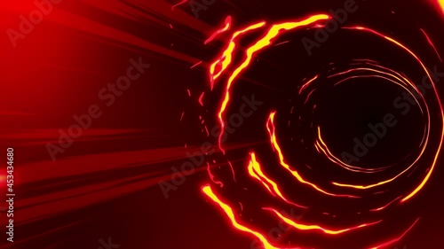 Tunnel on fire with cartoon speed lines. Comic rays on black background. Cartoon design concept. Loop animation.