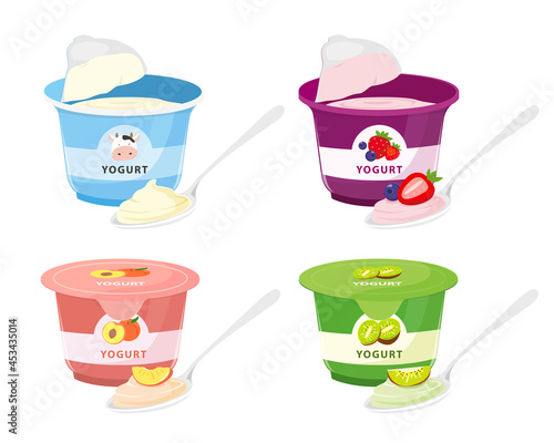 Realistic Fruit Yogurts Illustration Collection