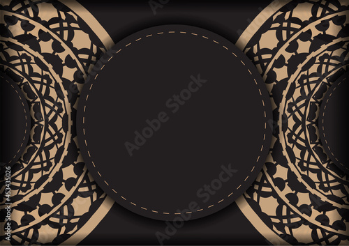 Preparing an invitation with a place for your text and vintage patterns. Luxurious Template for print design postcards in black color with Greek ornaments.