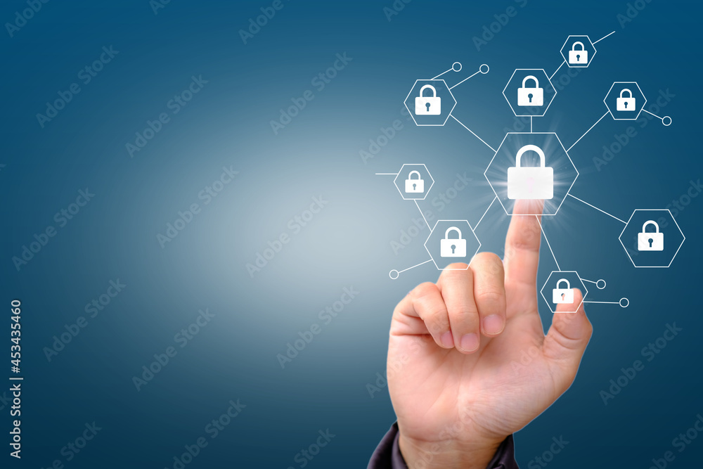 Data protection Cyber security Privacy business with hand pointing with internet Technology Concept, Futuristic cyber background with broken lock Data protection Cyber security Privacy business with hand pointing with internet Technology Concept, Futuristic cyber background with broken lock
