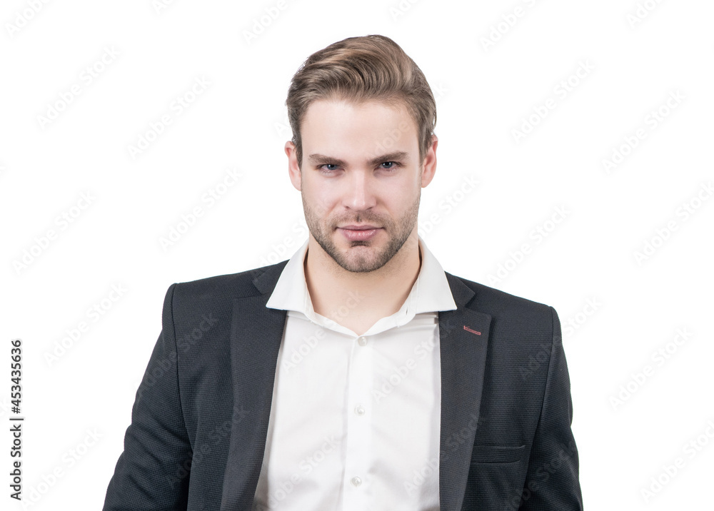 Portrait of serious young professional man in formal business wear isolated on white, guy Portrait of serious young professional man in formal business wear isolated on white, guy