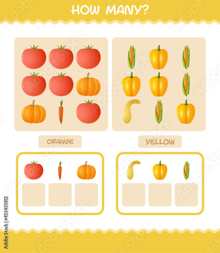 How many cartoon vegetables. Counting game. Educational game for pre shool years kids and toddlers