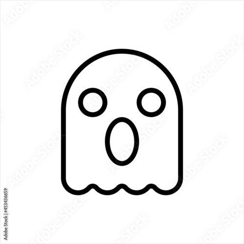 Pixel perfect black thin line icon of an open mouth ghost. Editable stroke vector 64x64 pixels. Scale 5000% preview. Cute spiritual in Halloween sign. Horror spirit symbol. Outline linear pictogram