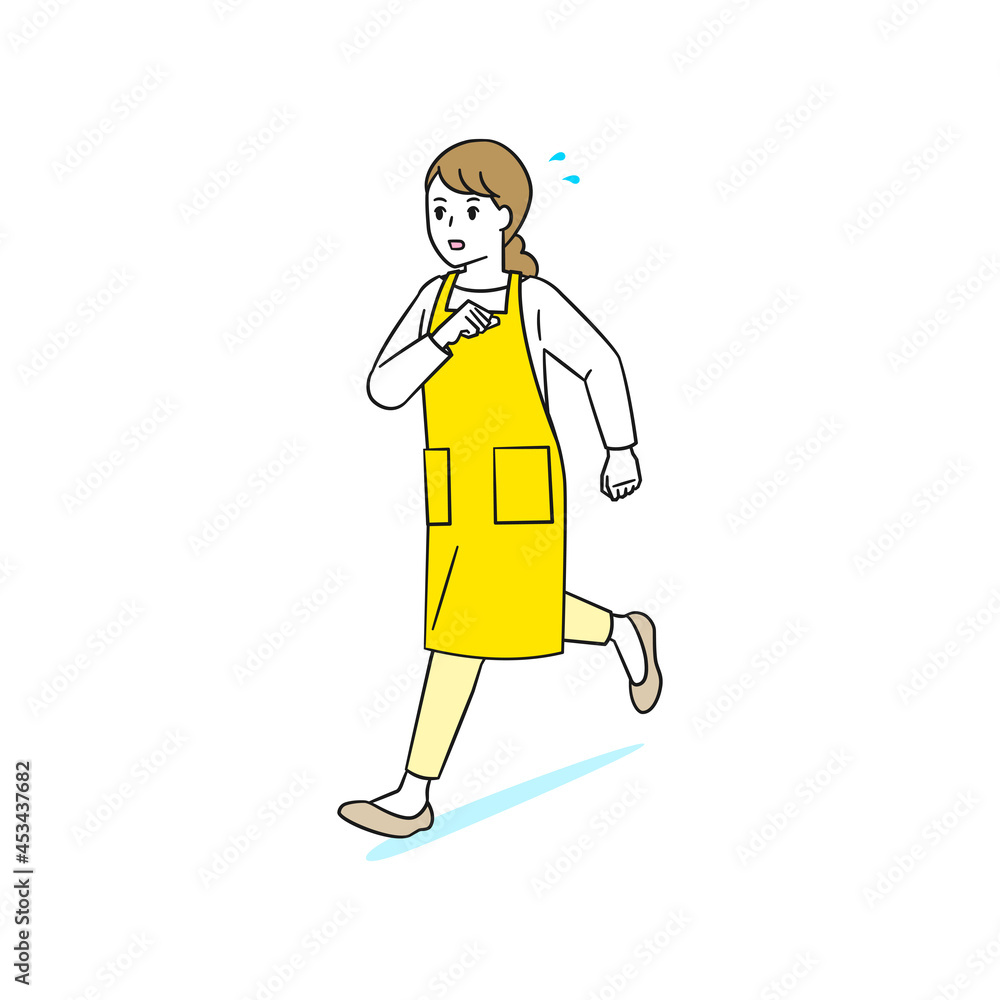 急いで走るエプロン姿の女性、主婦のベクターイラスト 急いで走るエプロン姿の女性、主婦のベクターイラスト