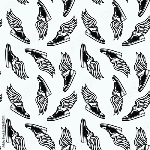 Track and Field .Cross Country .Digital Vector Seamless Pattern.Track Svg. Sneakers with wings. Flying shoes Track 