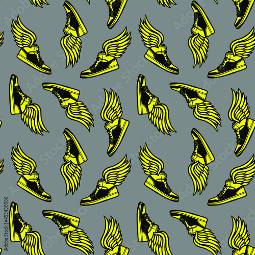 Track and Field .Cross Country .Digital Vector Seamless Pattern.Track Svg. Sneakers with wings. Flying shoes Track 