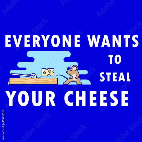 Everyone wants to steal your cheese with mouse getting in trap with cheese attached flat concept design