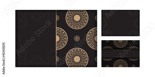 Ready-to-print postcard design in black with Greek patterns. Invitation card template with place for your text and vintage ornaments.