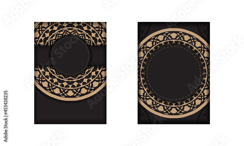 Ready-to-print postcard design in black with Greek patterns. Invitation card template with place for your text and vintage ornaments.