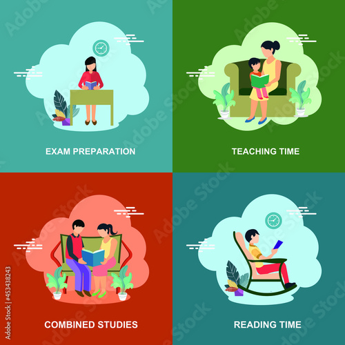 Exam preparation, reading newspaper, combined studies, teaching time flat concept design
