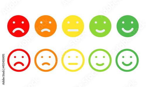 five different colors and moods smiles, vector icons set