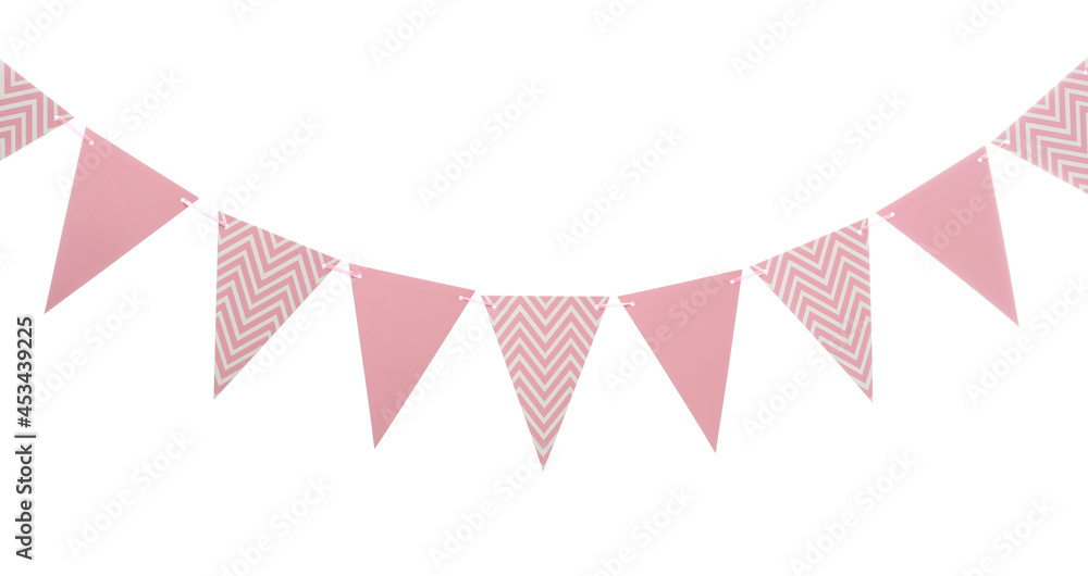 Triangular bunting flags on white background. Festive decor Triangular bunting flags on white background. Festive decor