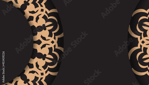 Rectangular Template for print design postcards in black color with luxury patterns. Preparing an invitation with a place for your text and vintage ornaments.