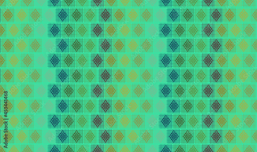 Square fabric patterns come together to form a beautiful pattern on the wall. Square fabric patterns come together to form a beautiful pattern on the wall.