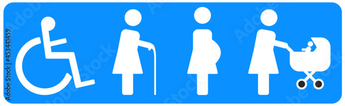 elderly, stroller, disabled, pregnant.on a blue background.
vector design Eps 10.