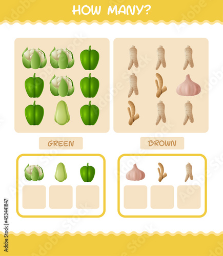 How many cartoon vegetables. Counting game. Educational game for pre shool years kids and toddlers