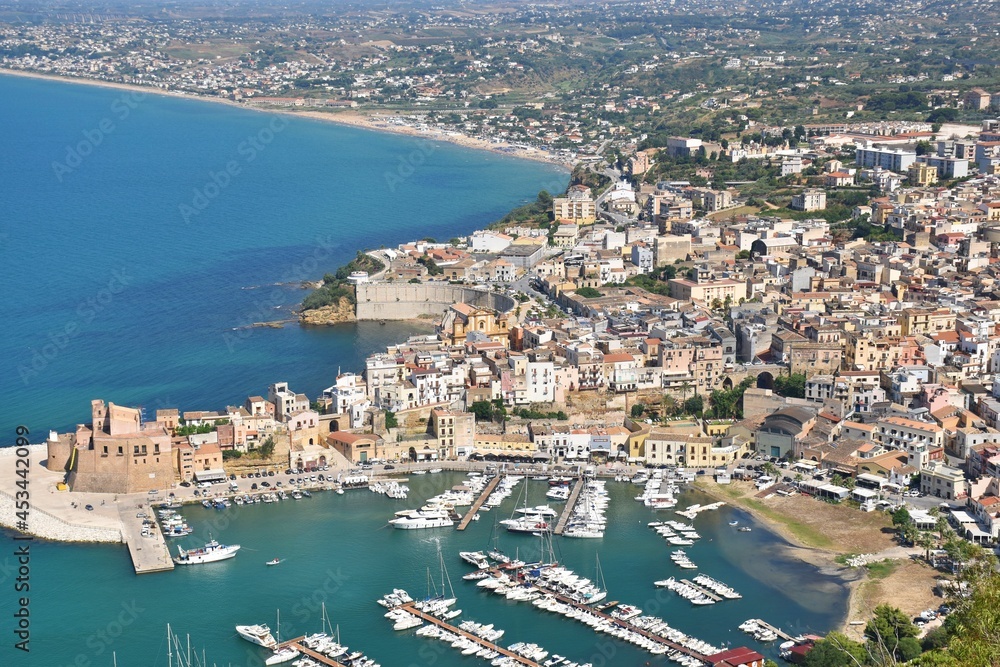 Aerial view of  the city and port of Castellammare del Golfo, Sicily, Italy
