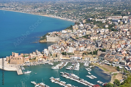 Aerial view of the city and port of Castellammare del Golfo, Sicily, Italy