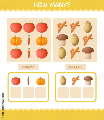 How many cartoon vegetables. Counting game. Educational game for pre shool years kids and toddlers