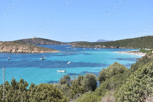 Blue bay with crystal clear water at costa del Sud, Sardinia, Italy