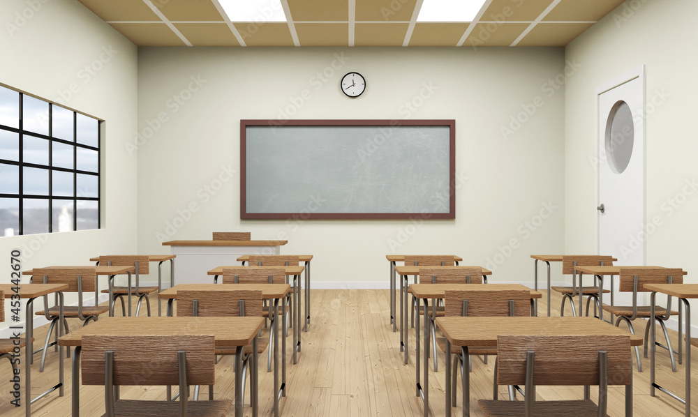 Fototapeta premium Empty school classroom interior 3d illustration