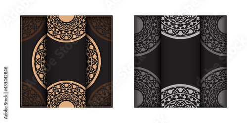 Template for print design postcards in black color with Greek ornaments. Preparing an invitation with a place for your text and vintage patterns.