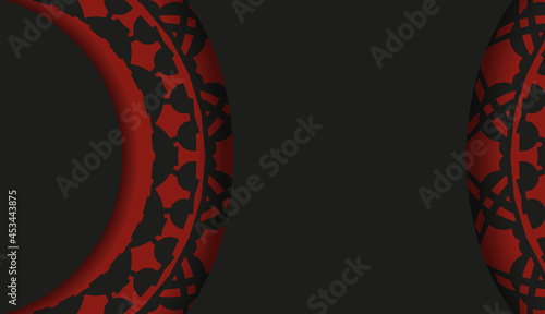 Template for print design postcards in black-red colors with luxurious patterns. Preparing an invitation with a place for your text and vintage ornaments.