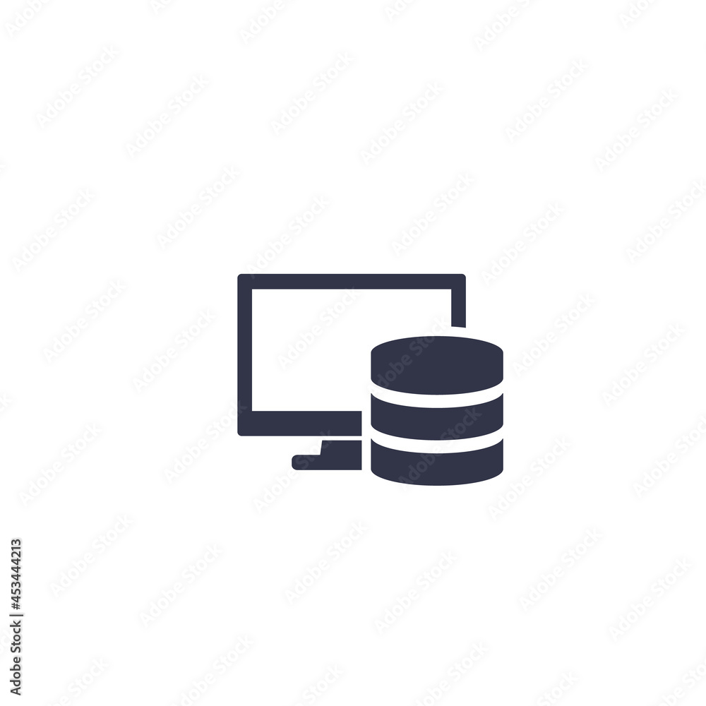 database and computer icon on white database and computer icon on white