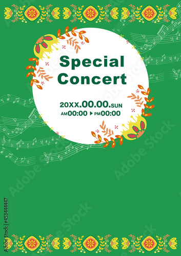 音楽コンサートやイベントのチラシ　花柄　レトロ　北欧　背景素材　ベクター