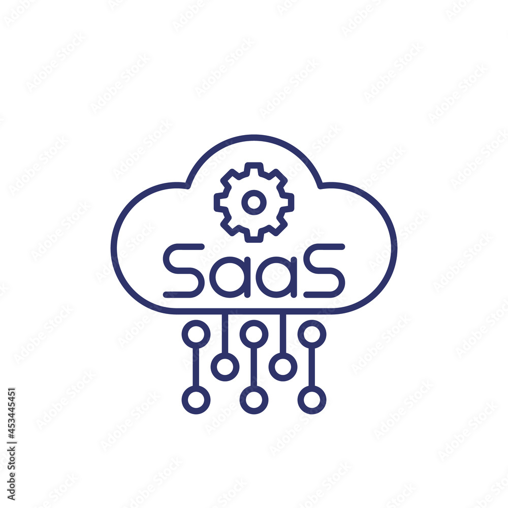 SaaS line icon with a cloud and gear