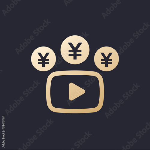 Video monetization icon with yen