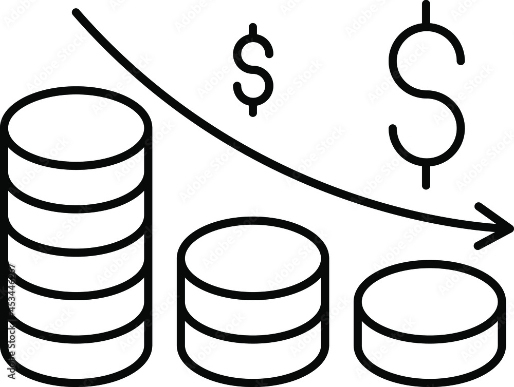 Fall of the dollar Vector Line Icon. Coins. Money Increase. Pixel Perfect. Transparent Background. Fall of the dollar Vector Line Icon. Coins. Money Increase. Pixel Perfect. Transparent Background.