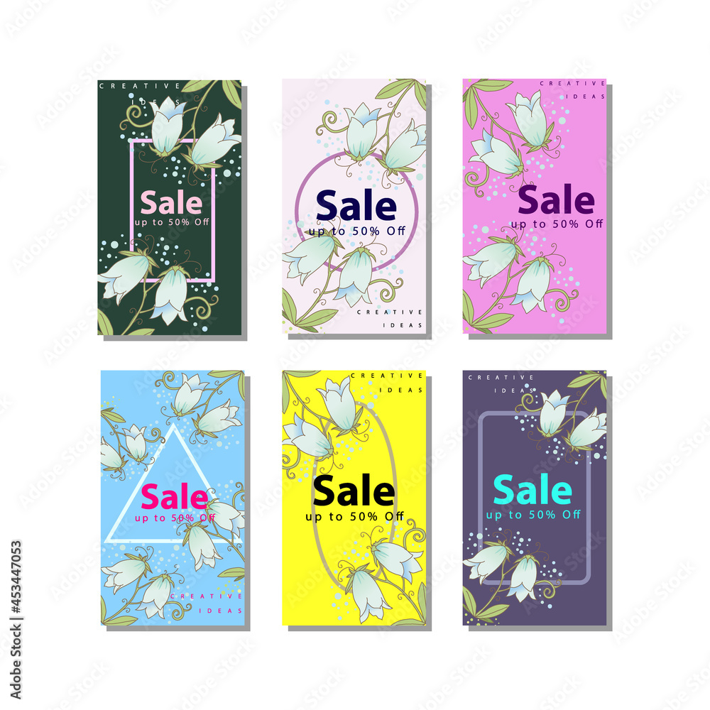 Obraz premium Romantic wedding invitation set with floral wreath. A4 vector templates