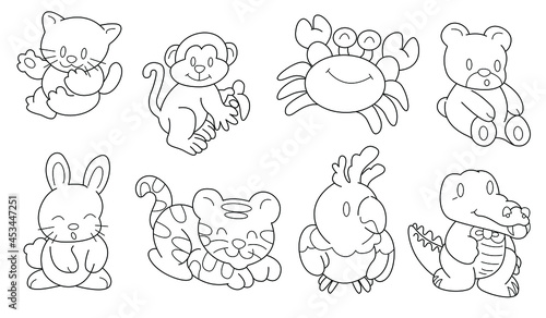 Photography Cute design animal outline vector set 32 (cat monkey crab bear rabbit tiger bird