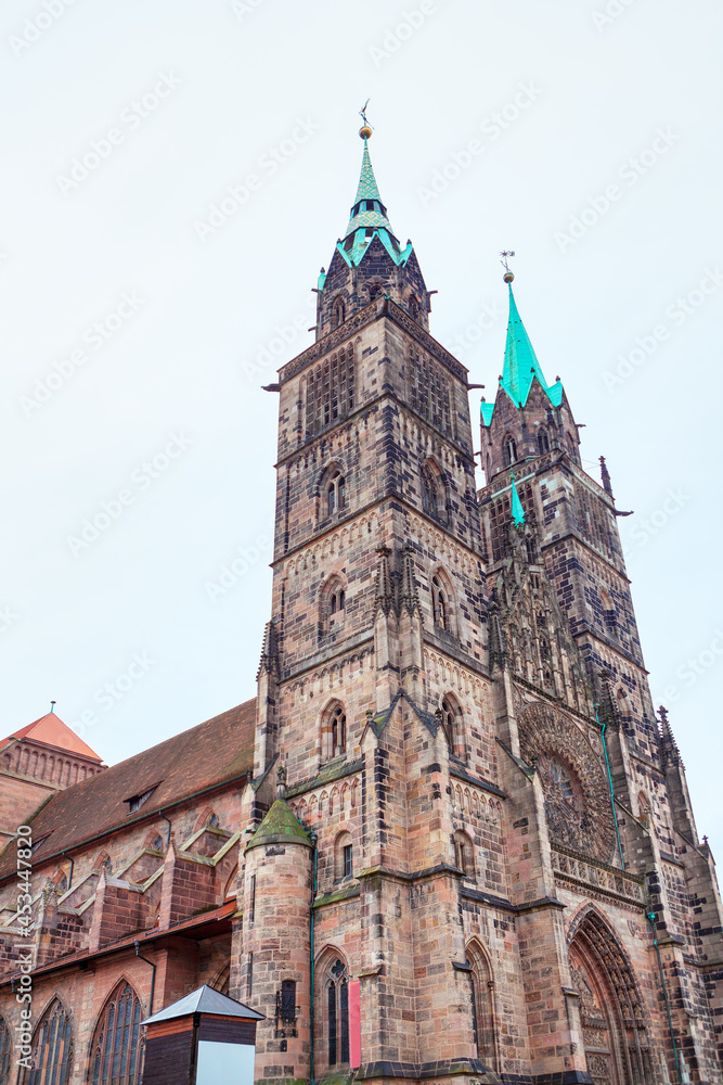 Church with gothic architecture in Germany  . St Laurence , Evangelical Lutheran Parish of Nuremberg