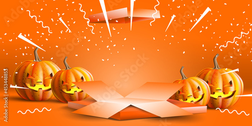 Halloween podium stage with open box, use for promotion or sale banner and event poster