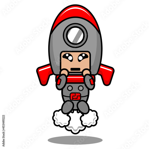 vector cartoon character cute space rocket mascot costume sticking out fart rocket