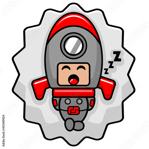 vector cartoon character cute space rocket mascot costume sleeping on the cloud