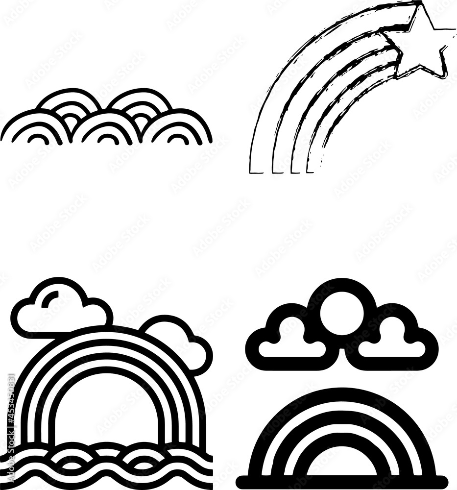 Abstract vector rainbow set. Hand drawn rainbows in minimalist scandinavian style. Modern baby, kid illustrations. Rainbow in different shapes. Black and white art Abstract vector rainbow set. Hand drawn rainbows in minimalist scandinavian style. Modern baby, kid illustrations. Rainbow in different shapes. Black and white art