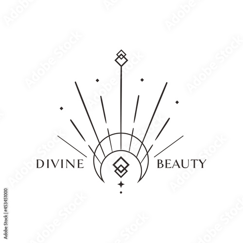 Divine Beauty Premade Logo Design. Black Crescent