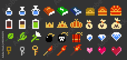 Pixel art vector game item icon set (8bit-color)	